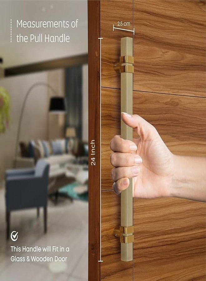 LAPO مقبض باب مربع من الفولاذ المقاوم للصدأ مقاس 24 بوصة من لابو، مناسب للأبواب الرئيسية/الأبواب الزجاجية، مقبض سحب ودفع/مقبض باب رئيسي لجميع الأبواب، لون ذهبي عتيق | ضمان 3 سنوات - Image 2